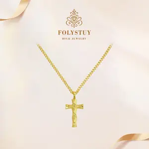 [FOLYSTUY(Y157)] Pendant 26mm wide, 52mm long Necklace 4mm wide, 17.6 inches long Large cross with Cuban chain Unisex Christmas gift