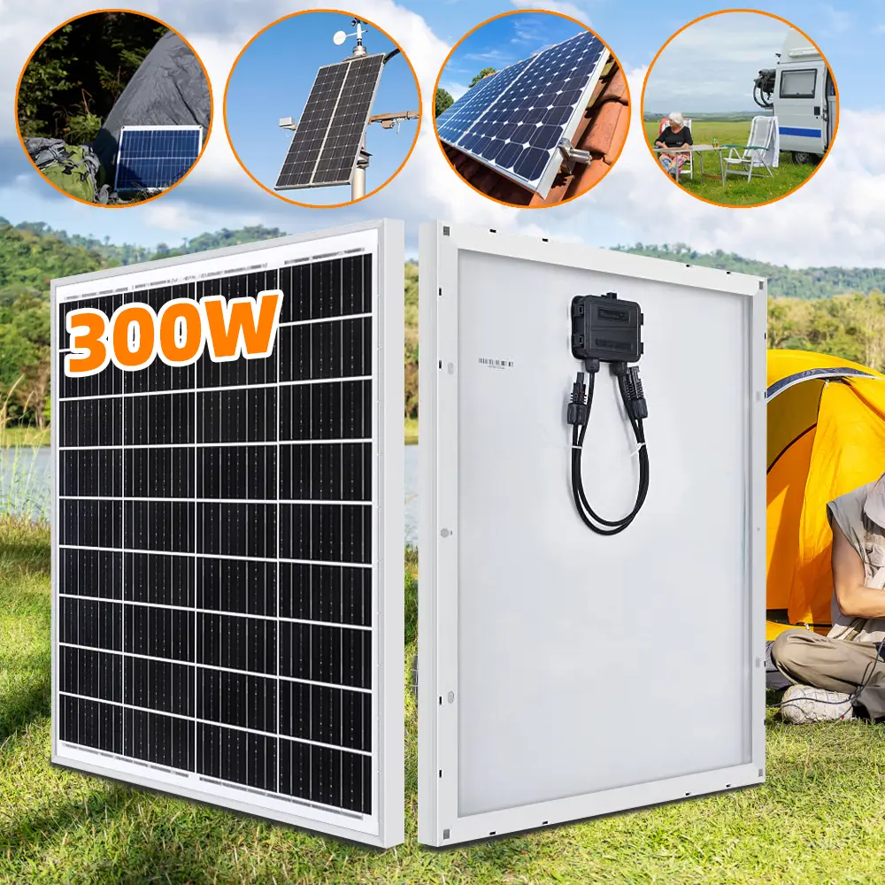 300W 18V Solar Panel Monocrystalline with Sturdy Aluminum Frame, USB & Type-C for RV Boat Camping 12V Battery Charging