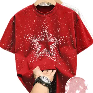 Red Star design T-shirt with Rhinestone Embellishment for men's style size L and M
