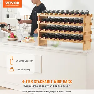 Father's Day Gift VEVOR 36 Bottle Stackable Modular Wine Rack Bamboo Wood Display Shelf 4-Tier