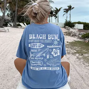 Beach Bum Tee Preppy Shirt ComfortColors Y2k Wearing Coconut girl Tee Shark Lover gift Woman's clothing Ocean Surf Shirt