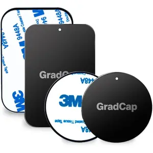 Metal Plate for Magnetic Phone Mount - 4 Packs Universal Ultra Thin Black Metal Disc w/Strong 3M Adhesive Sticker - Replacement Accessory Kit - 2 Rectangle (1.75"x2.5") & 2 Round (1.5"x1.5")