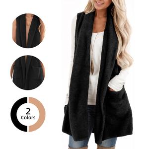 Chicovar Women's Sleeveless Sherpa Vest with Pockets【Clearance Sale】, Lapel Open Front Fleece Cardigan Sweater Fuzzy Jacket Coat, Summervibes