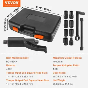 VEVOR Torque Multiplier, 1 Inch Drive Lug Nut Wrench/Multiplier Heavy Duty Torque Multiplier Wrench Set, 1: 58 4800N. m Lug Nut Remover, Includes 8 Sockets (24-38mm) and Storage Case