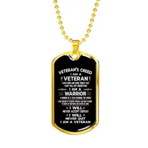 CubeBik Veteran's Creed I Am A Veteran Dog Tag Pendant Necklace - Military Dog Tags - United States Army Dog Tags