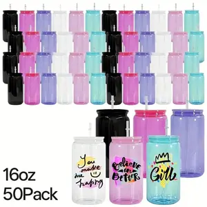 50 Pack 16oz Single Wall Plastic Colorful Jelly Cups With Lids And Straws - Vibrant, Unbreakable - Perfect For Beer, Juice, Soda, Water, Iced Coffee, And Outdoor Events-UV Dtf
