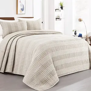 HOMBYS Oversized King Quilt Set – Beige Boho Patchwork Lightweight Bedding Set for Aesthetic Bedroom Decor