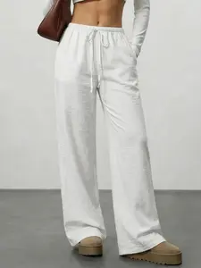 Women's Spring and Autumn Daily Light Pleated Straight Pants Home Work Outdoor City Loose Trend Casual Elegant Youth Simple Versatile Texture Temperament Natural Literature Art