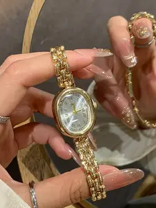 Women's Metal Bracelet Watch, Elegant Oval Dial, Fashion Pointer, Roman Numerals, Luxury Quartz Movement, Analog Face