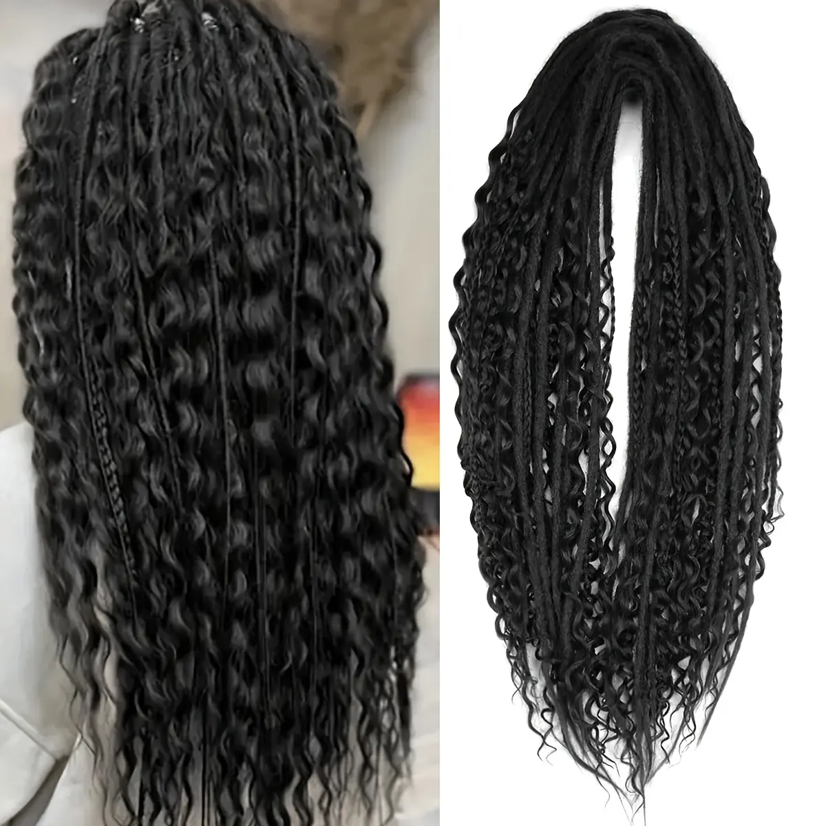 2025 Arrivals Wholesale Handmade Unisex Dreadlock Extensions Set - Synthetic Curly Hair, 15 Strands, 22-in Long, 1B, Silvery Grey, T27#, T30#, Mixed Straight & Curly Styles, Fit for All Hair Types