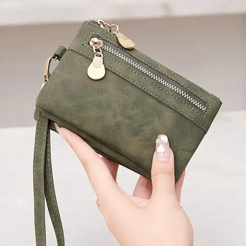Vintage Small Wallet PU Leather Bifold Women's Short Wallet With Zipper, Casual Portable Card Holder with Zip Coin Pocket, ID Window, Wrist Strap，Suitable for Thanksgiving, Christmas, and Valentine's Day, perfect for men's gifts
