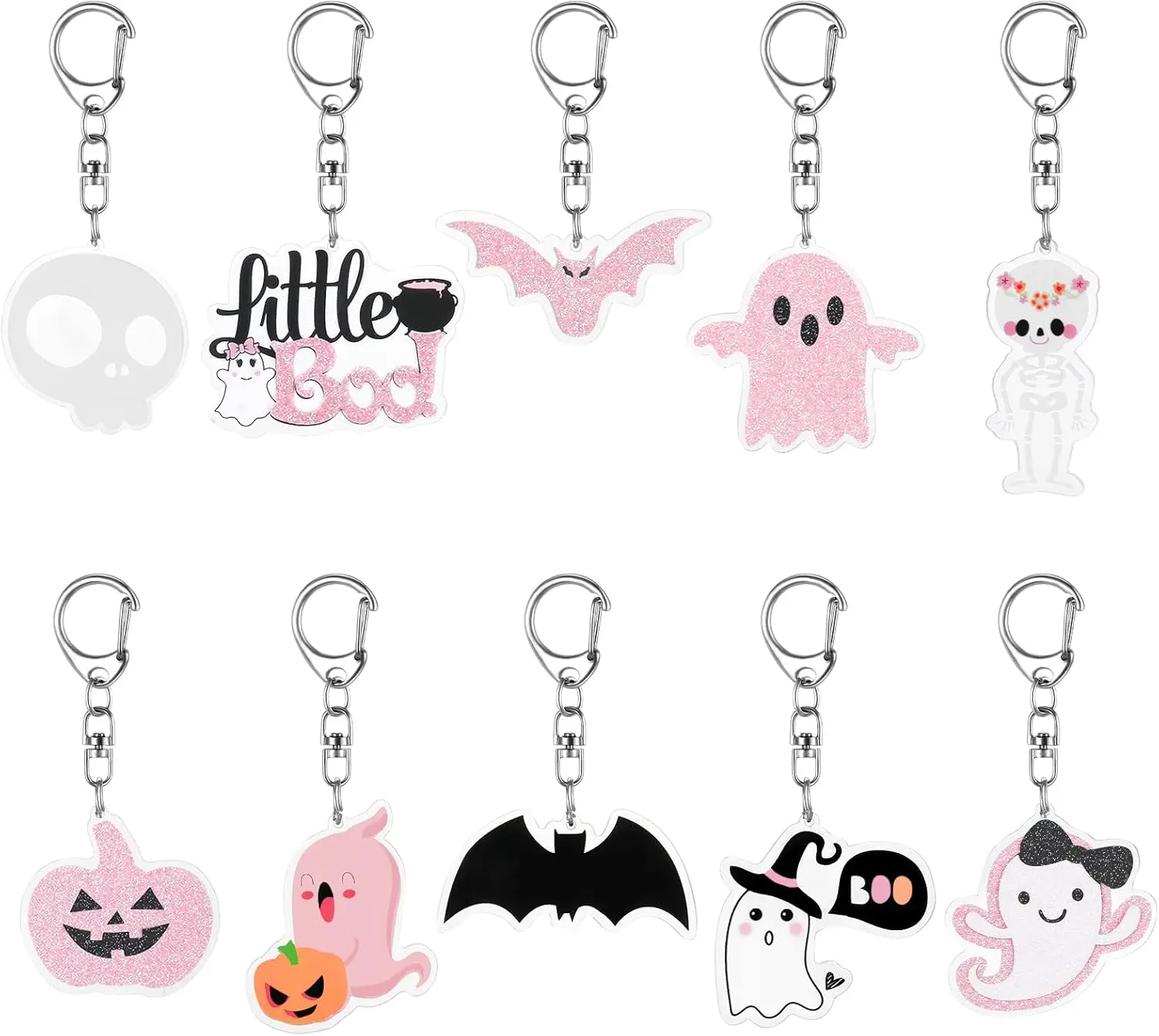 Halloween Fall Gift 10 Packs Pink Halloween Keychain Bulk, Halloween Pumpkin Ghost Keychains Bulk for Wallets Backpack Accessories Halloween Party Favors Gifts