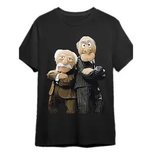 Men's Black Cotton T-Shirt Featuring Statler and Waldorf from "The Muppet Show" - Funny Short Sleeve Graphic Tee, Machine Washable, Fan Merchandise |     Character Print |     Quality Print