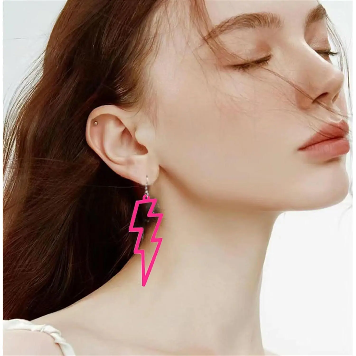 Punk Retro Dangle Earrings for Women, Statement Acrylic Lightning Bolt Jewelry, Neon Accessory for 80s Party, Anniversary and Birthday Gift, Acrylic Material, Punk Retro Style, Christmas, Drop Earrings, Daily, Retro Punk