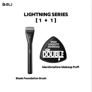BLJ Sponge & Flat Brush Combo = Airbrush Skin in 30 Secs "Even Newbies Can Get MUA-Level Finish" Wand Form Makeup Brush Set with Blenders Professional Makeup Brush Set for Women foundation brush