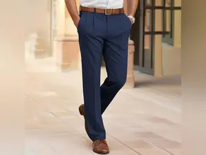 Men's Casual Suit Pants Fashion Trousers Mid Waist Straight Long Pants For Office Business Formal