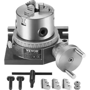 VEVOR Rotary Table for Milling Machines, 4''/ 100 mm, Horizontal Vertical Model Precision Milling Rotary Table, with 3.1''/80 mm 3-Jaw Chuck M10 T-Bolts Nuts, for Milling Engineering Indexing Tools