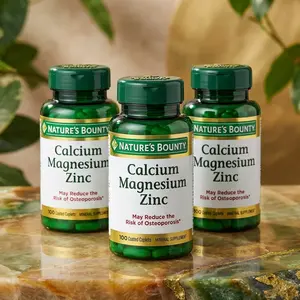 Nature's Bounty Calcium Magnesium & Zinc Dietary Caplets - 1000mg Calcium, 400mg Magnesium, 600 IU Vitamin D, Gluten-Free, Daily Immune & Bone Health Supplement, 100 Count