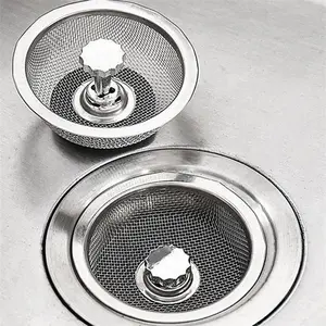 Stainless Steel Kitchen Sink Filter, Sink Stopper, Anti-Clog Mesh Screen with Central Knob, Easy to Clean, Suitable for Bathroom, Toilet, Basin