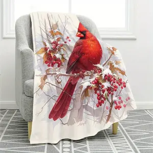 Red Cardinal Bird Flannel Throw Blanket - All Seasons Digital Print Soft Sofa Cover, Suitable for beds and sofas can also be given as a gift