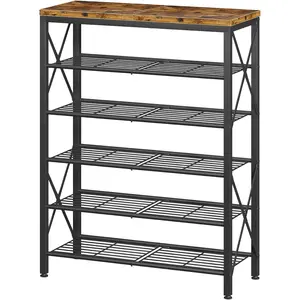 6-Tier Shoe Rack Organizer, Large Capacity Shoe Shelf with Metal Shelves, Holds up to 24 Pairs of Shoes, Shoe Storage for Entryway Closet Bedroom, Rustic Brown