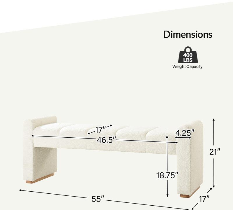 Hulala Jonas Contemporary Mudroom Bench with Unique Piano Key Accents, Sturdy Rubber Wood Legs, Thick Padded Cushion, Modern Design & Entryway Fit, Footstool