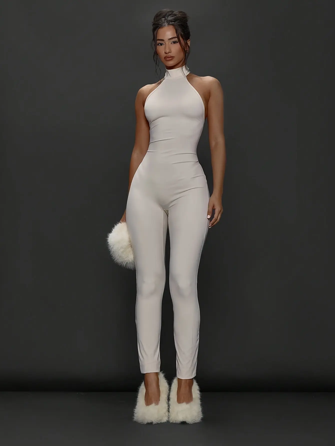 High Neck Fitted Bodycon Capri Jumpsuit Autumn Winter Fall Going Out Everyday Night Out Sexy Streetwear Esky Party Elegant