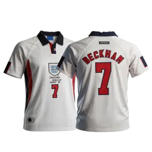 1998 Retro Home White No.7 Beckham Short Sleeved Long Sleeved Soccer Jersey Top Fan Version