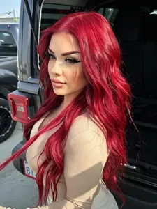13x3 HD Lace Front Wig Red Body Wave Lace Frontal Wig Glueless Synthetic Wig True Red Lace Frontal Wig for Women 180 Density Loose Wave Synthetic Lace Front Wig with Baby Hair Pre Plucked Daily Wear Holiday Party Use