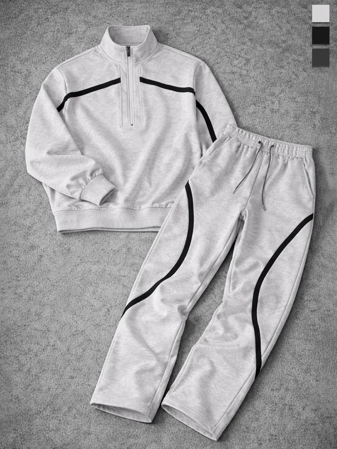 Men’s color-block zip-front jacket set with pants—casual Y2K street style with a retro vacation vibe; color-block patchwork stand-collar zip-up jacket set Pants Clothes