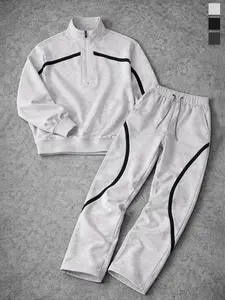 Men’s color-block zip-front jacket set with pants—casual Y2K street style with a retro vacation vibe; color-block patchwork stand-collar zip-up jacket set Pants Clothes