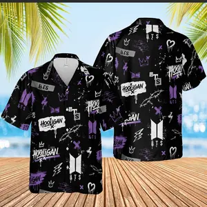 Arirang Hooligan Hawaiian Shirt For Men Women, Purple Graffiti Streetwear Button Down Shirt, Summer Beach Casual Short Sleeve Shirt