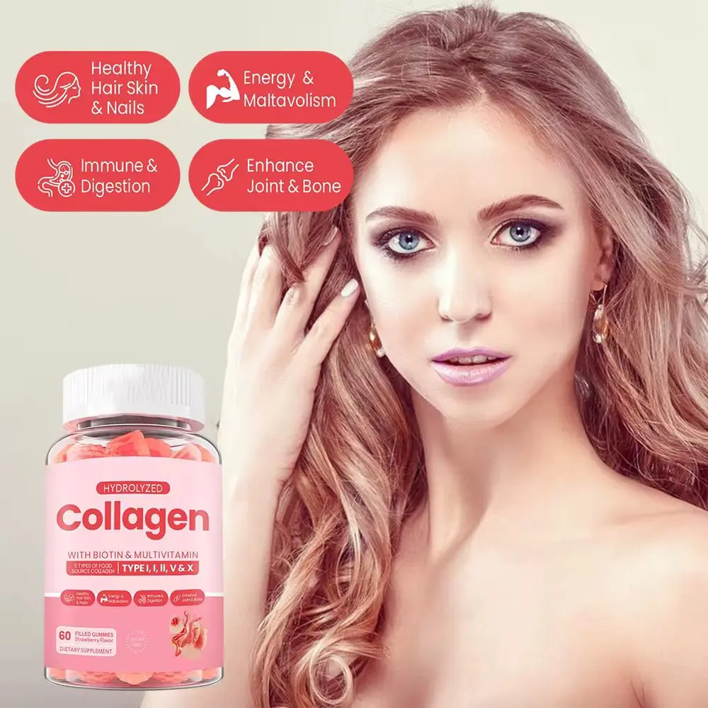Sugar Free Collagen Gummies for Women, Collagen Protein Type I,II,III,V,X with Biotin Vitamin C D B12, Hydrolyzed Collagen Peptides Gummies for Immune Digestion Skin Hair Nails Energy Bone