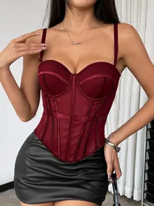 Women's Plain Slim-Fitting Fishbone Top with Padding, Versatile Chic Party & Holiday Wear, Elegant All-Season Tank Vest, Lady Womenswear