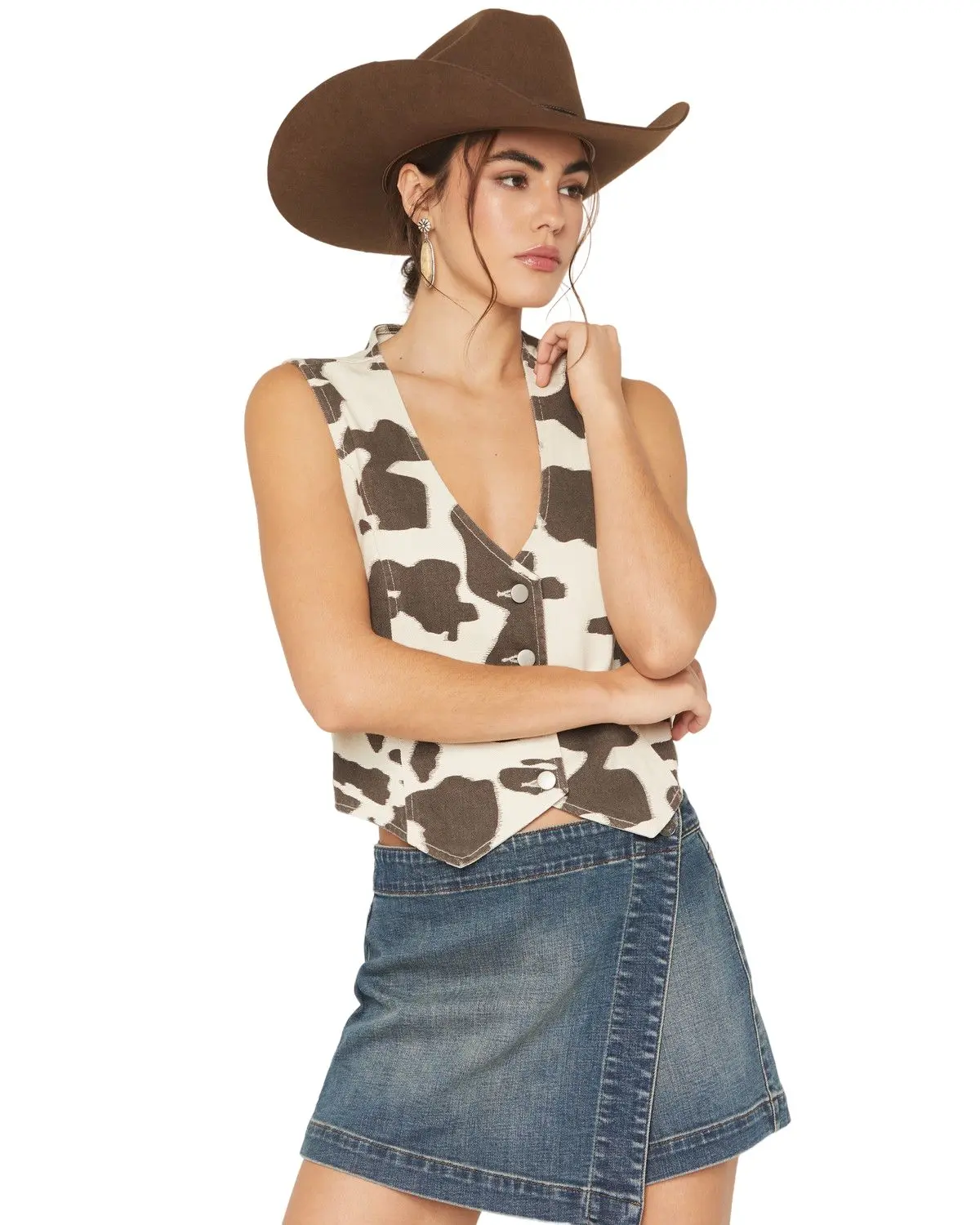 Stoosh Women's Women'S Cow Print Button-Down Denim Vest - Bb56278-Pr348