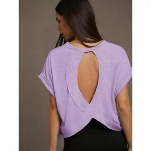 Back Cut Out Batwing Sleeve Top, Casual White Short Blouse Loose Fit Women Daily Tee