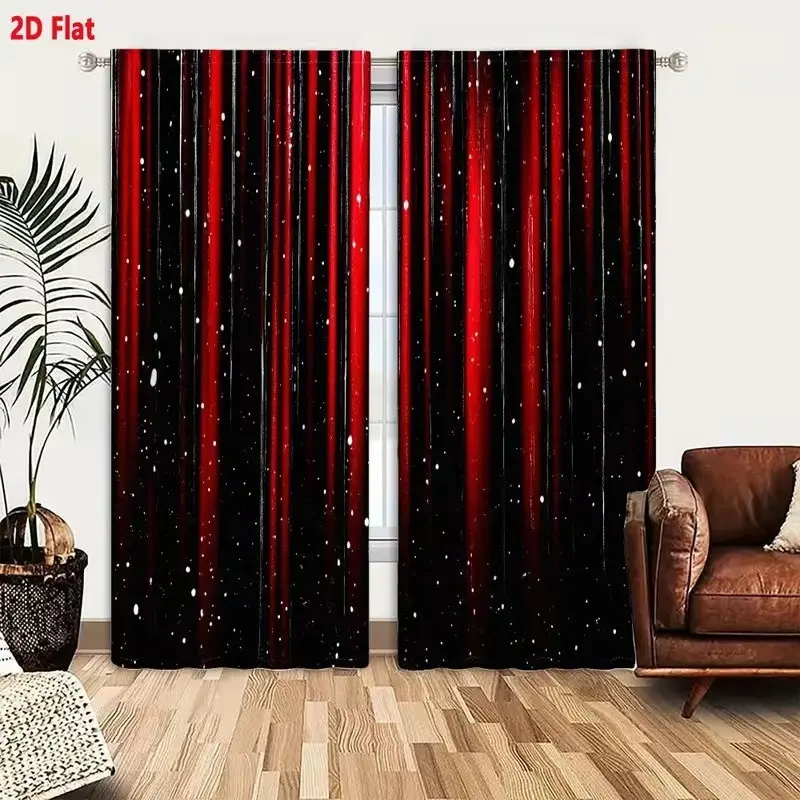 2 pieces of red and black striped, white snowflake printed decorative curtains, Window drapes, semi-transparent privacy protection, fade resistant, hand/machine washable, suitable for home decoration