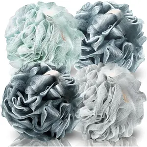 Loofah Sponge, XXL Large Loofah 100g 4 Pack, Bath Sponge Soft Mesh Shower Loofah for Men,  Scrub, Shower Pouf Bath Accessories, for  Wash, Soap (Blue Gray)