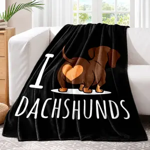 Dachshund Letter Print Blanket, Halloween Decor Cool Bedroom Casual Soft Comfortable Throw Blanket, Warm Nap Blanket for Home Sofa Bed Office Travel Camping Car, Bedding Supplies, Valentine's Day Gift