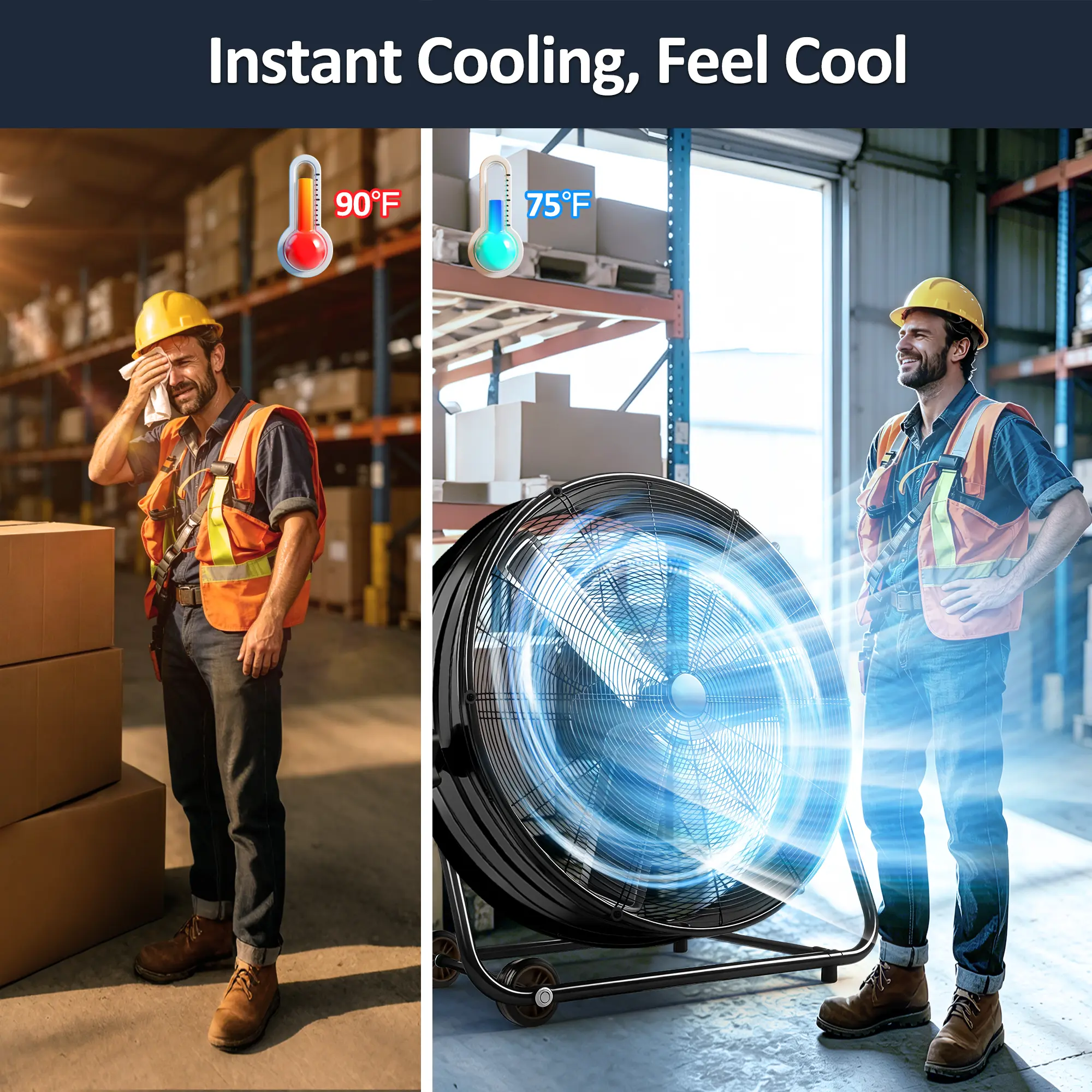 13000 CFM High Velocity Industrial Drum Fan with 3-Speed,, 360° Tilt, Adjustable Wheels for Portability, Copper Motor, Aluminum Construction, Cooling for Garage, Warehouse