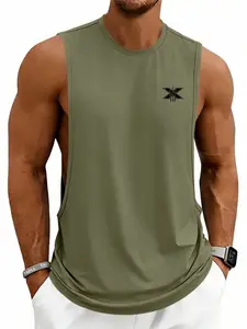 Men's Sleeveless Summer Vest, Round Neck Vest, Casual Geometric Print, Breathable Quick-Dry, Loose Fit Training Top, Trendy Fitness Shirt, Yoga Workout Vest