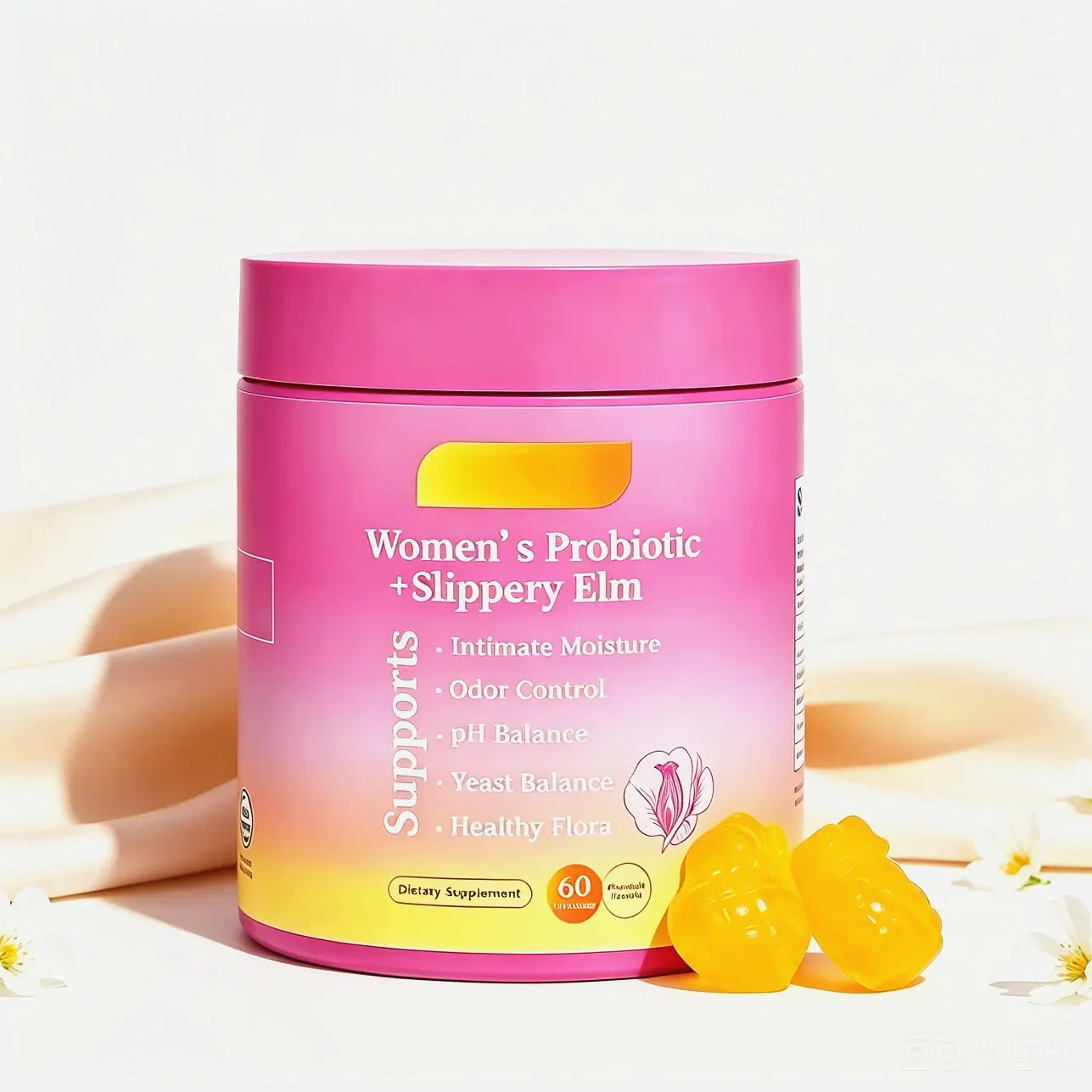 Her Juicy Feminine Probiotics Gummies – Easy Chew Daily Routine Solution Featuring Slippery Elm Bark, Prebiotics & Lactobacillus Complex Delivering Long-Lasting pH Harmony & Dryness Comfort, Hawaiian Pineapple Gummies 60 Counts