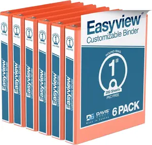 Davis Group  Easyview Premium, Round Ring, Customizable, View Binder, 6 Pack (Orange, 1')