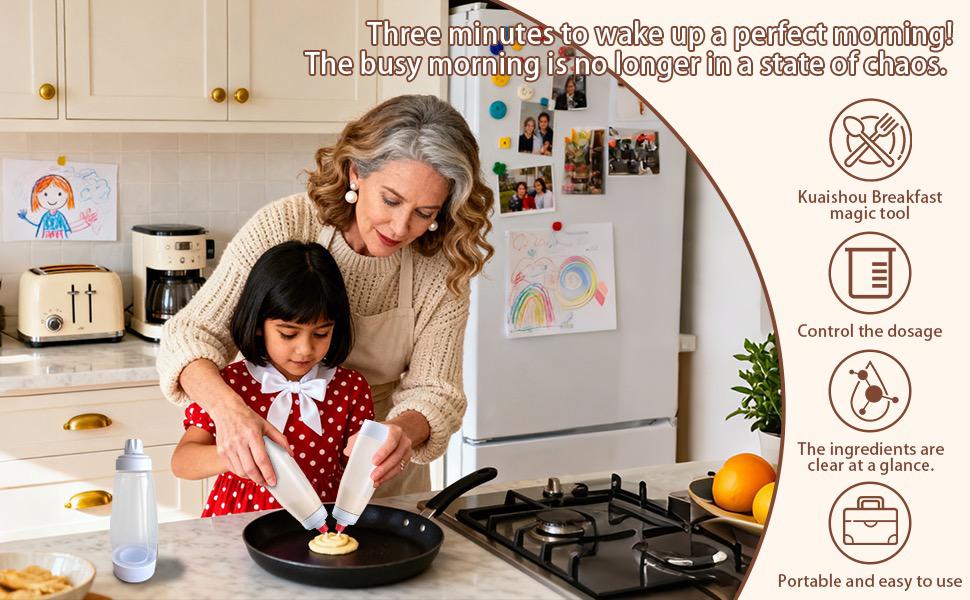 Pancake Batter Dispenser and Mixer with BlenderBall for Pancakes Waffles Muffins & Cupcakes Easy Pour Spout Reusable Plastic Silicone Kitchen Bakeware Bottle Blender Dispenser Hand Mixing Shaker For Waffle Pancake Cupcake Muffin