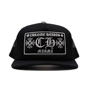 Chrome Hearts Miami Exclusive CH Patch Trucker Hat Black White