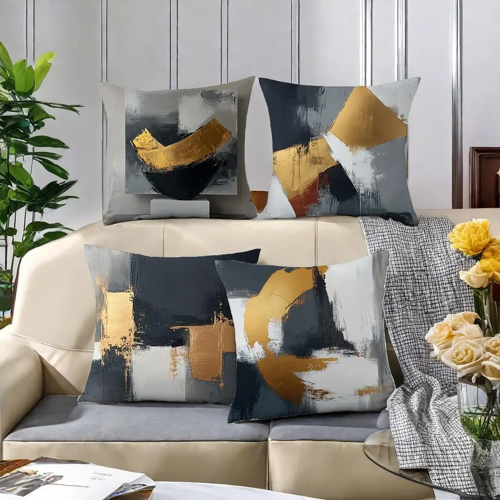 Abstract Geometric Series Pattern Cushion Cover, 4 Counts Modern Throw Pillow Cover, Household Decoration Supplies for Home Living Room Sofa Bedroom, Couch Cushion Covers