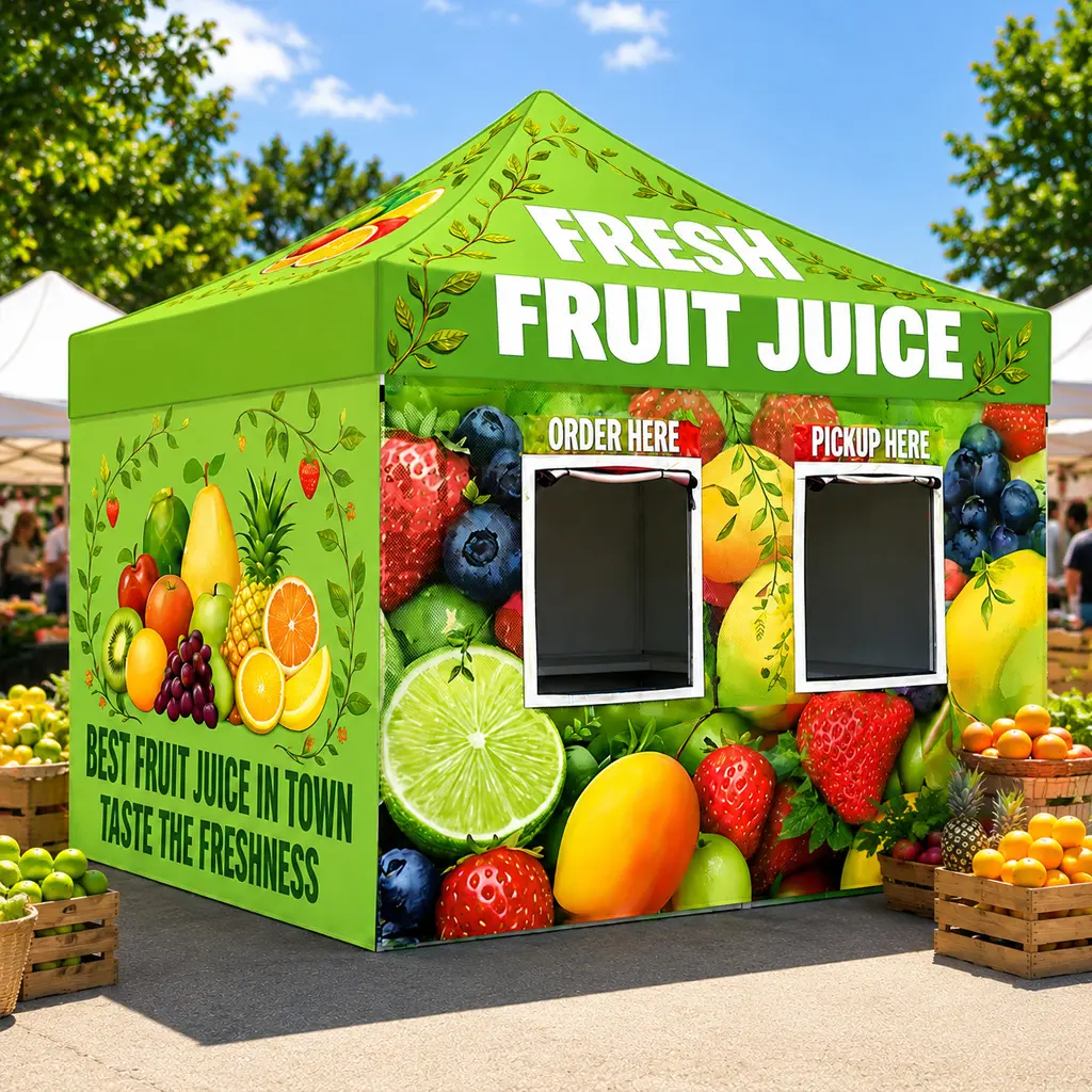 3*3m Aluminium Frame Fruit Juice Tent, Concession Stand Canopy, Business Event Accessory for Pop-Up Shop & Snack Bar Food Booth