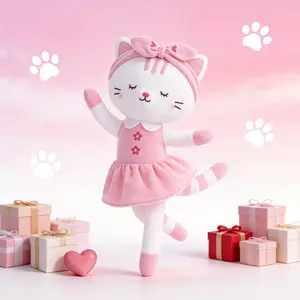 LAZADA Plush Cat Doll Toy 15"x6"—Soft Stuffed Cat Animal Doll with Bow Cuddly Companion Toy for Girls Perfect Birthday Gift Christmas Present Baby Shower Surprise Cute Collectible Plushie Cozy Home Nursery Decor