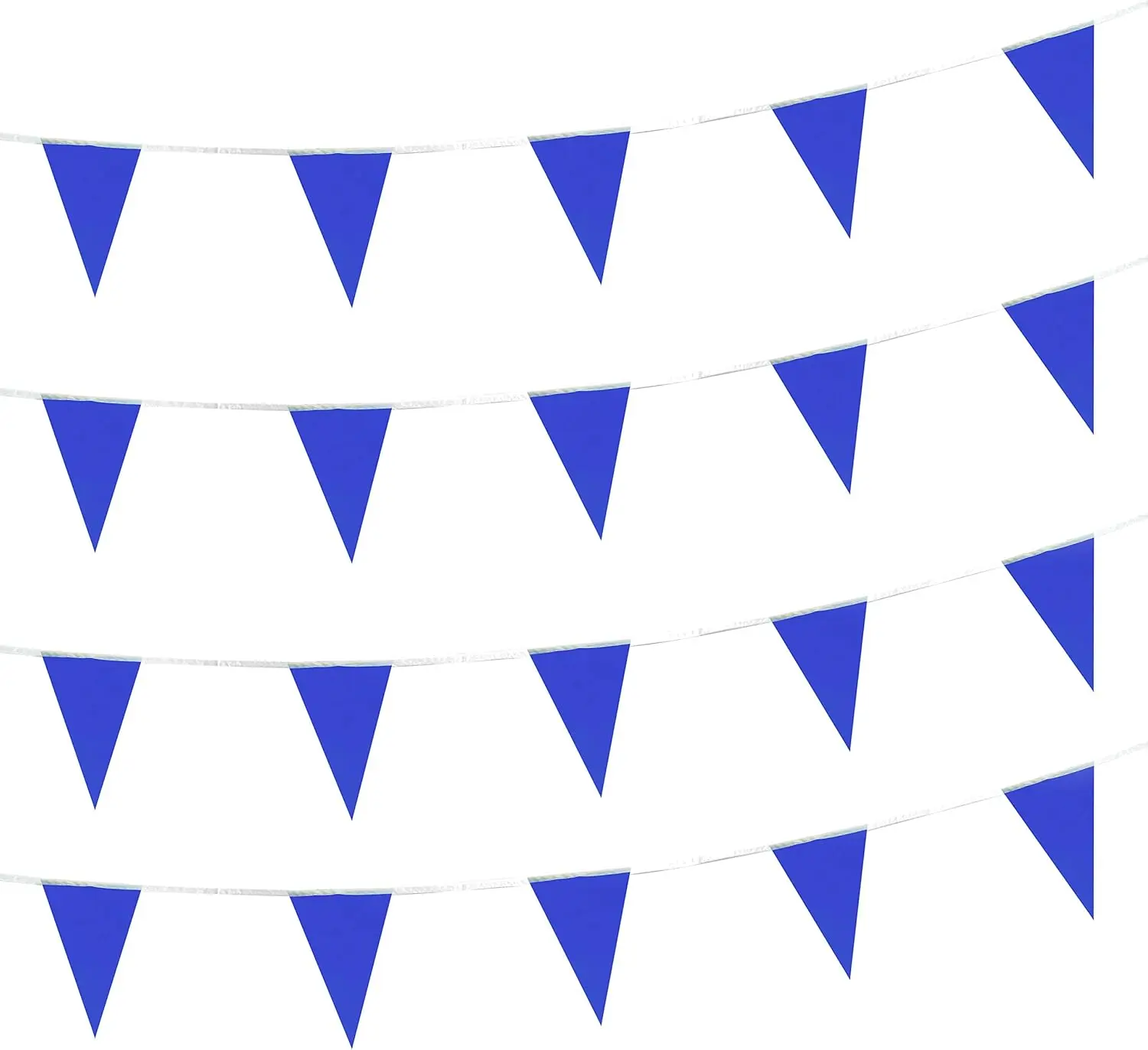 100 Satin Solid Blue Triangle Pennant Banner String Bunting Flags - Home & Garden Decor for Business Grand Opening, Happy Birthday Party Celebrations