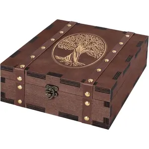 Tree of Life Keepsake Box,  Decorative Wooden Organizer with Lock,Memory Box, Tarot Boxes,  Boxes, Decorative Storage,   for Women, Mom, Grandma (7.85x7.85x2.95)
